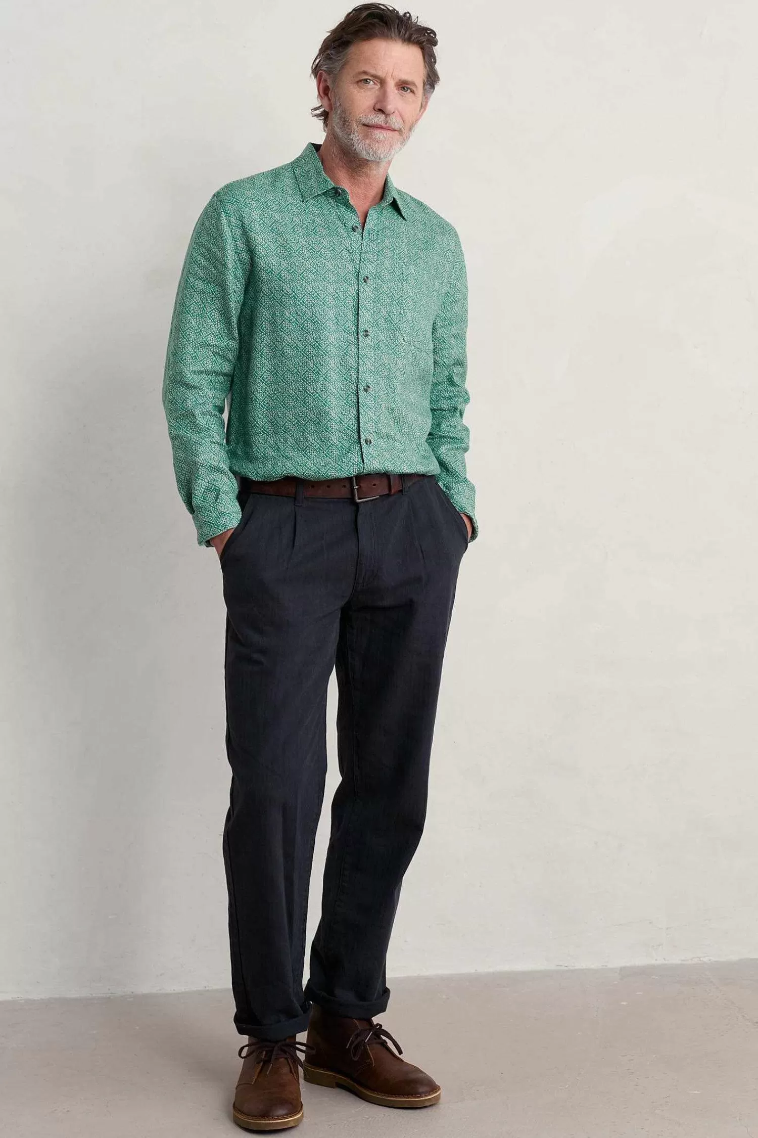 Men Seasalt Cornwall Men'S Anthony Printed Linen Shirt