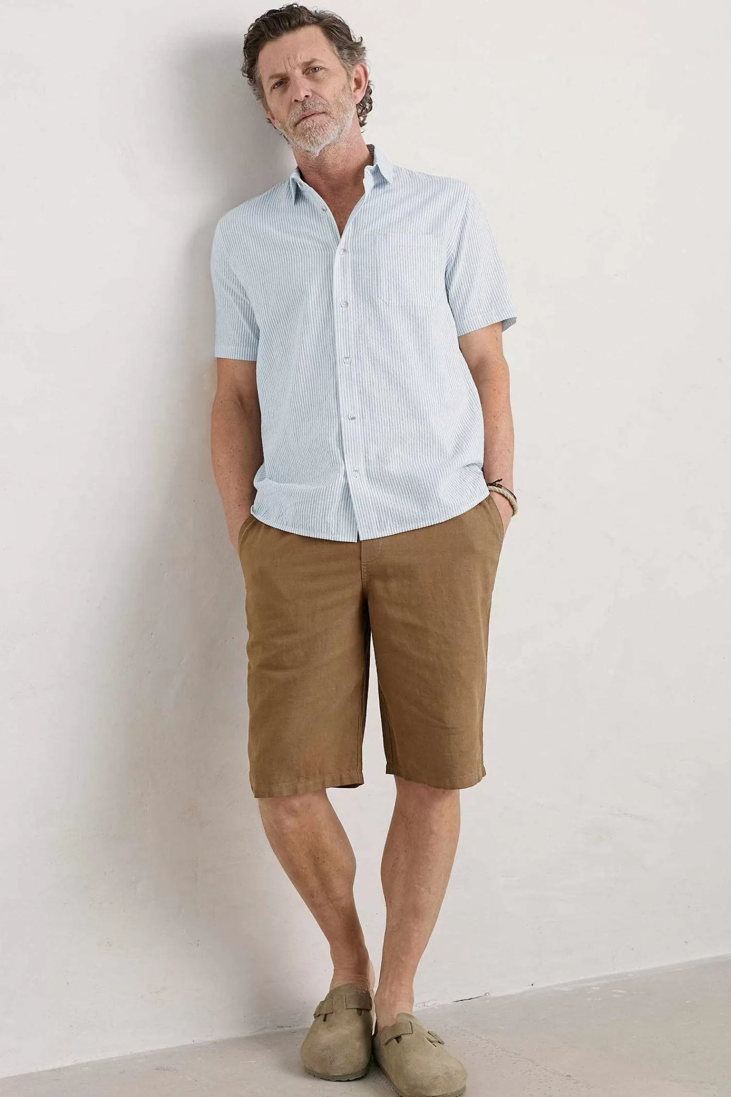 Men Seasalt Cornwall Men'S Blue Heron Seersucker Short Sleeve Shirt
