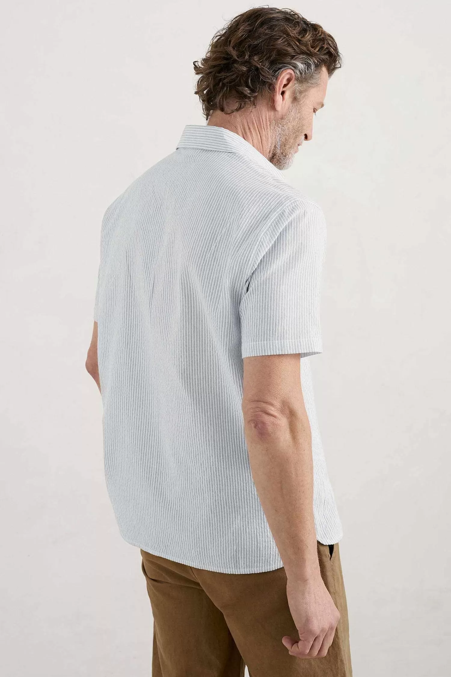 Men Seasalt Cornwall Men'S Blue Heron Seersucker Short Sleeve Shirt