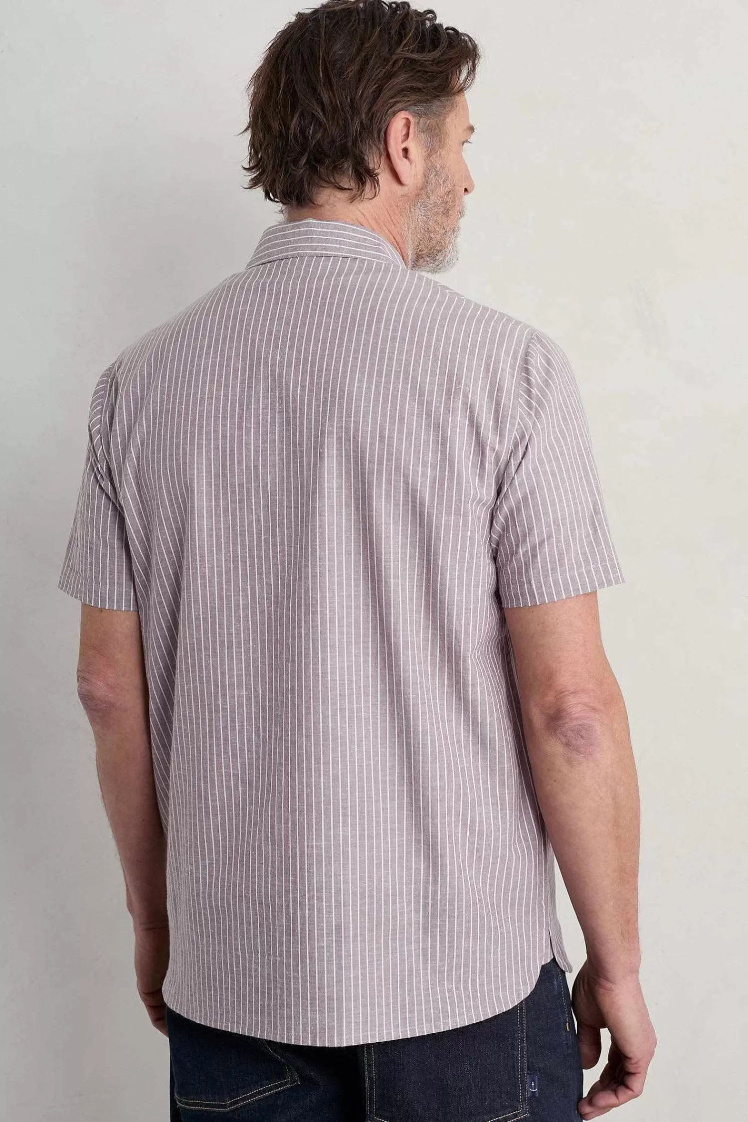 Men Seasalt Cornwall Men'S Blue Heron Striped Short Sleeve Shirt