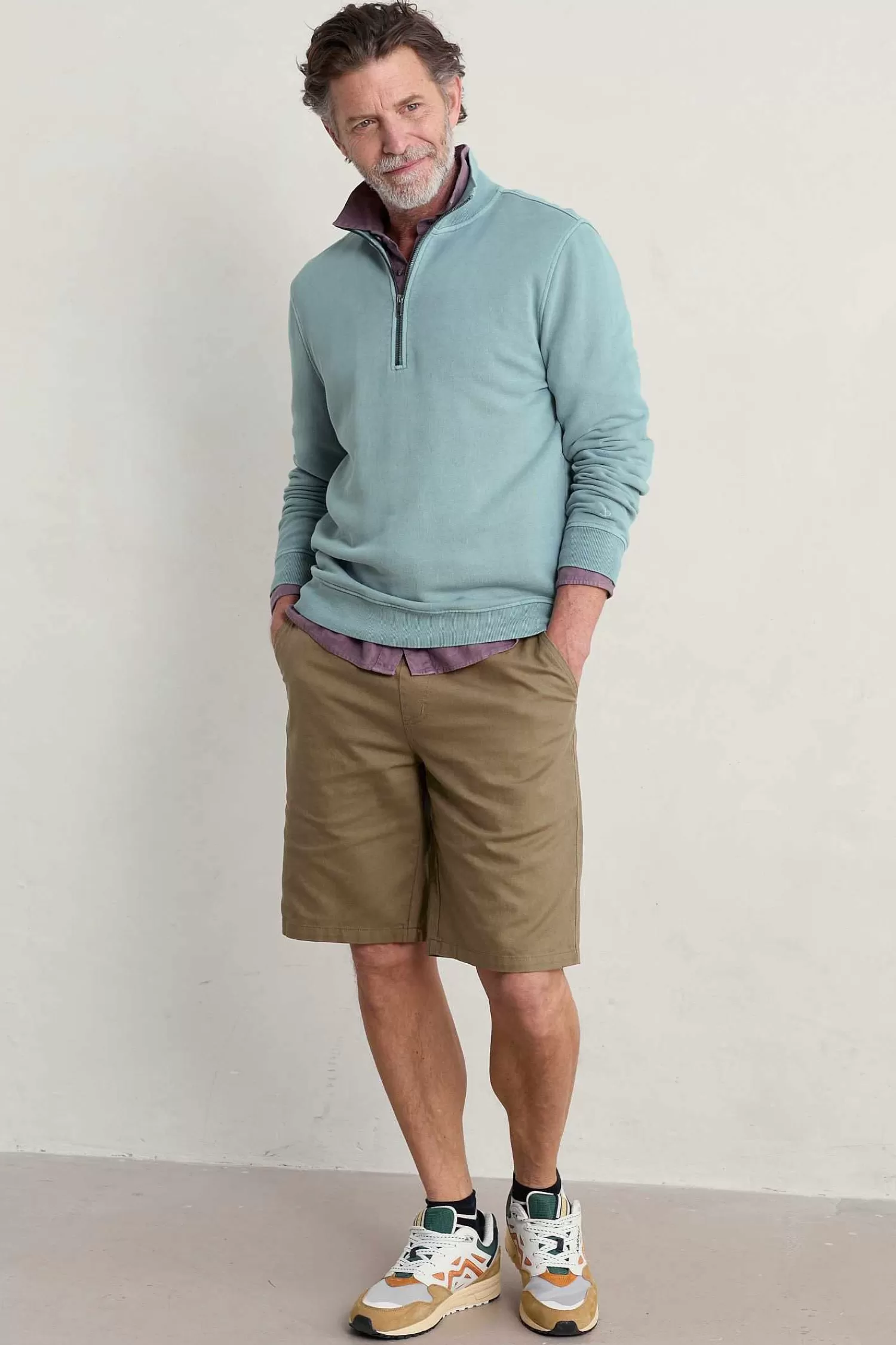 Men Seasalt Cornwall Men'S Wood Moss Quarter Zip Sweatshirt