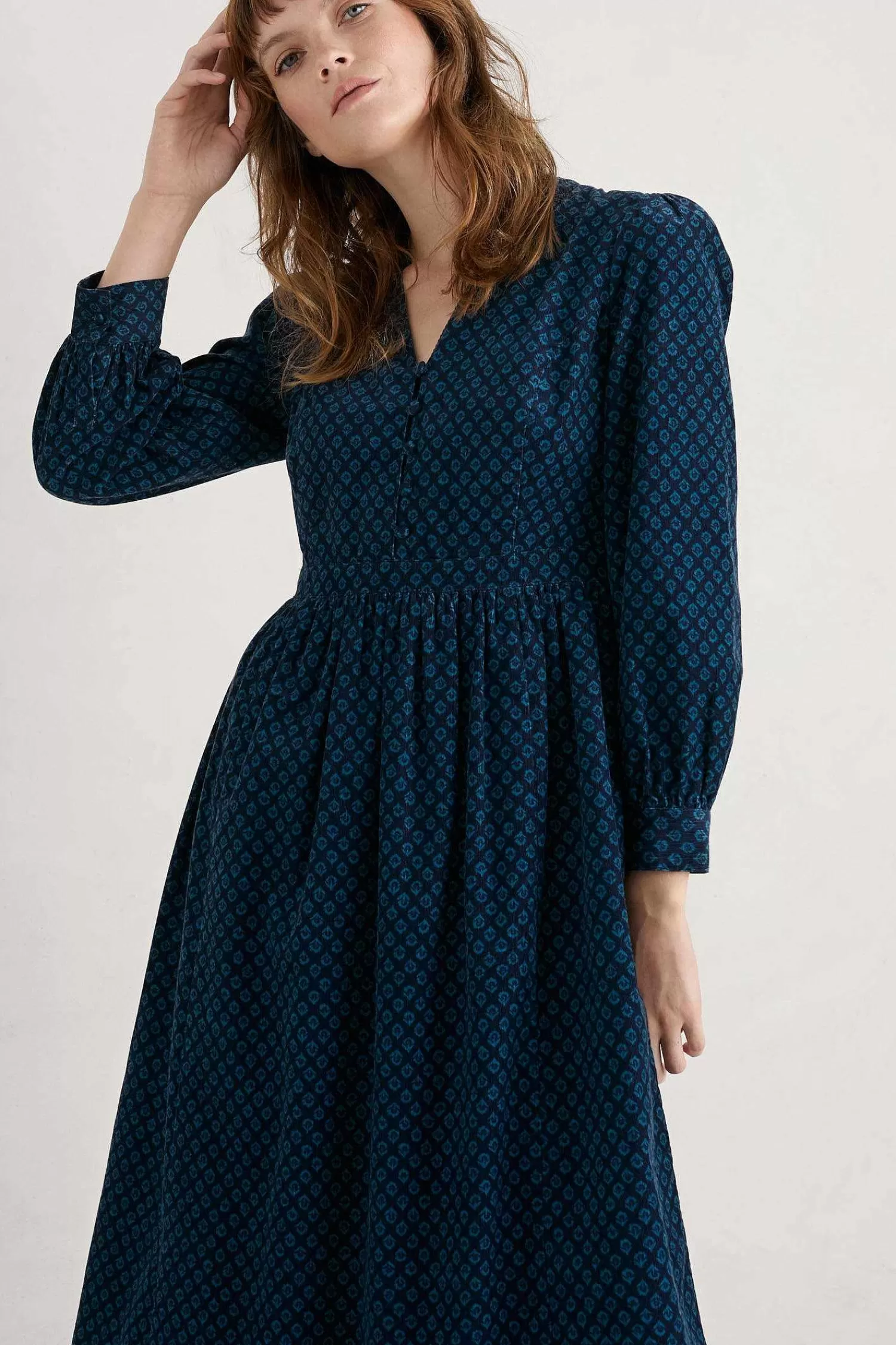 Women Seasalt Cornwall Rose Cottage Printed Cord Midi Dress