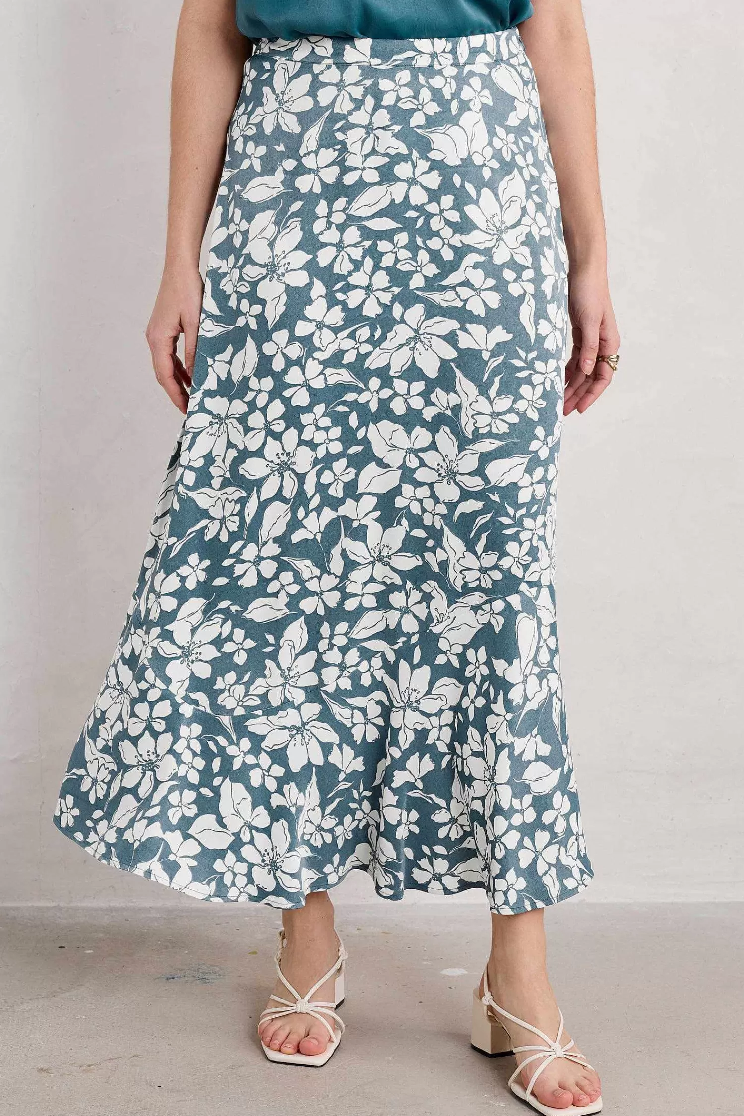 Women Seasalt Cornwall Temple Printed Satin Midi Skirt